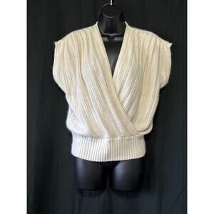 VTG Y2K Sarah Taylor Faux Wrap Sweater Top M Cream City Trendy Soft Girl Preppy